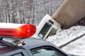 Truck accident that occurred during winter weather in New Jersey.