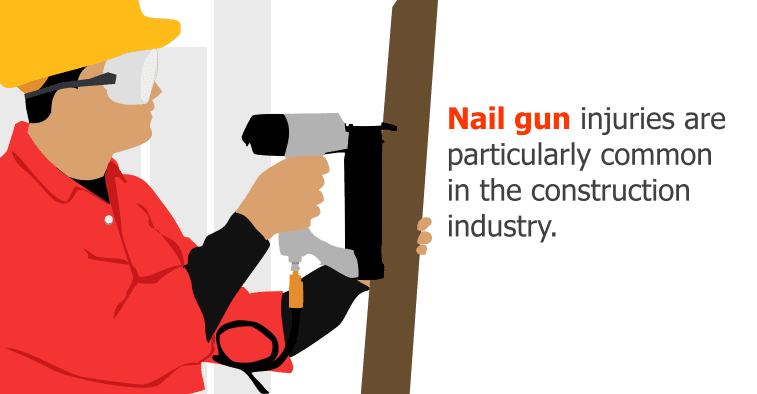Nail gun injuries are particularly common in the construction industry.