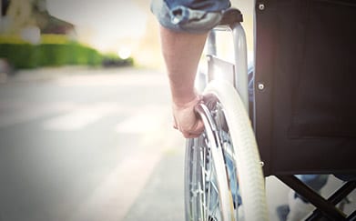 Injured person in a wheelchair
