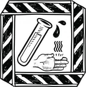 A workplace warning sign required to help prevent a New Jersey chemical burn accident