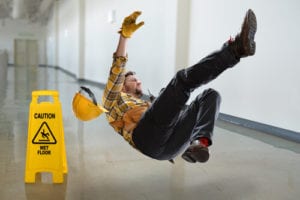 Worker falling on wet floor inside New York building