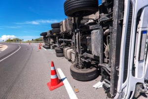 truck turned over in New York interstate truck accident