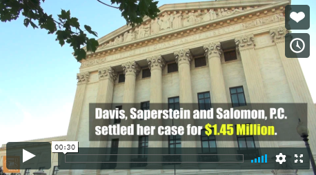 Image from a video describing a Davis Saperstein & Salomon, P.C. $1,450,000 settlement for a pedestrian struck by a vehicle.