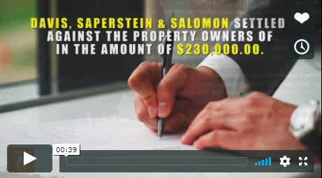 Image from a video describing a Davis Saperstein & Salomon, P.C. $230,000 settlement for a woman injured on stairs.