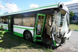 damaged bus due to accident