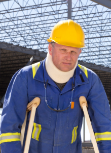 new jersey construction worker using crutches