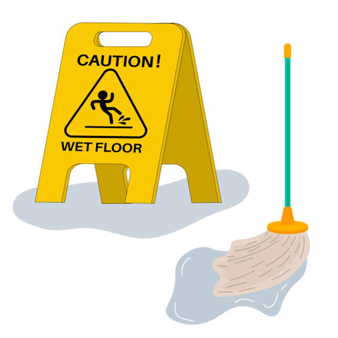 wet floor sign graphic with mop