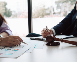 a client discussing matters with a wrongful death attorney
