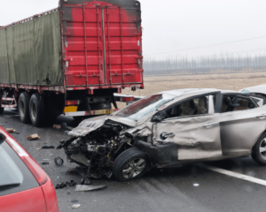 truck accident with a damaged car
