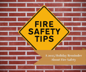 brick wall with sign saying fire safety tips